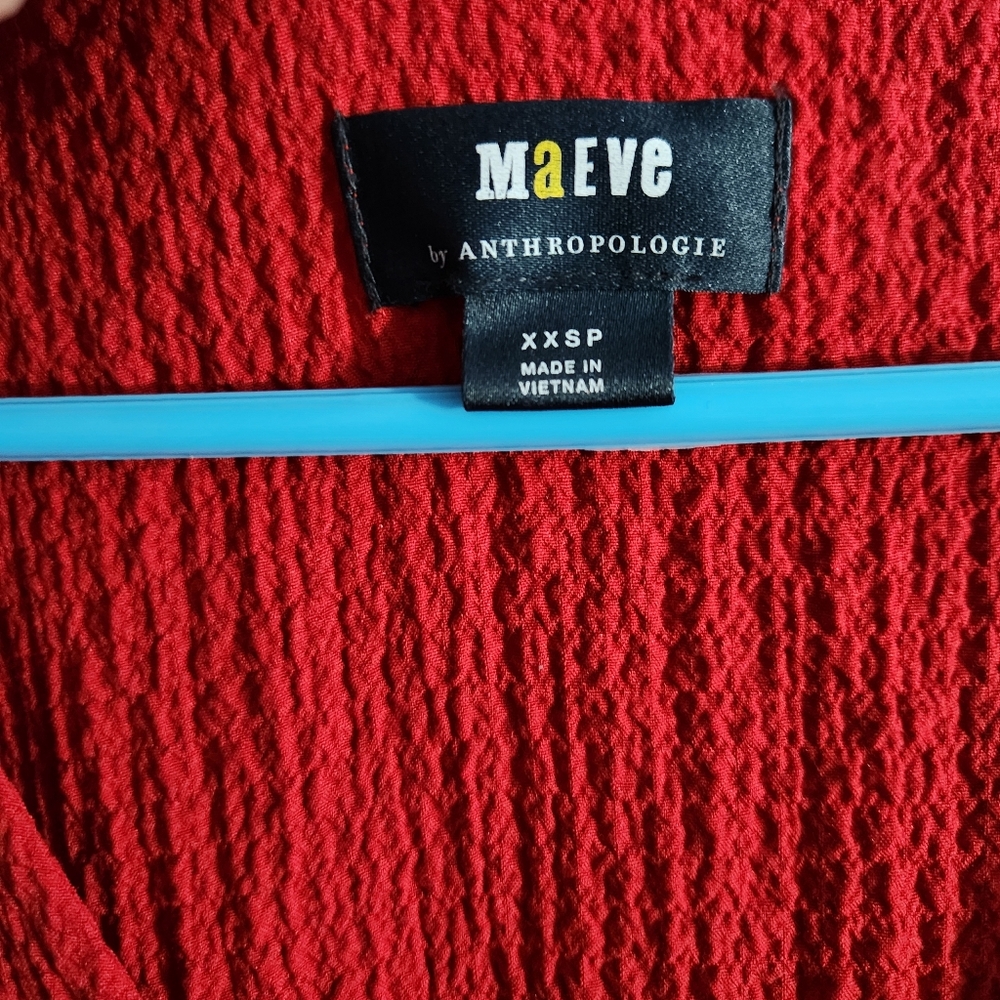 Anthropologie Maeve Red Scarletta Crinkle Midi Dress Sz XXS Petite - Picture 8 of 11